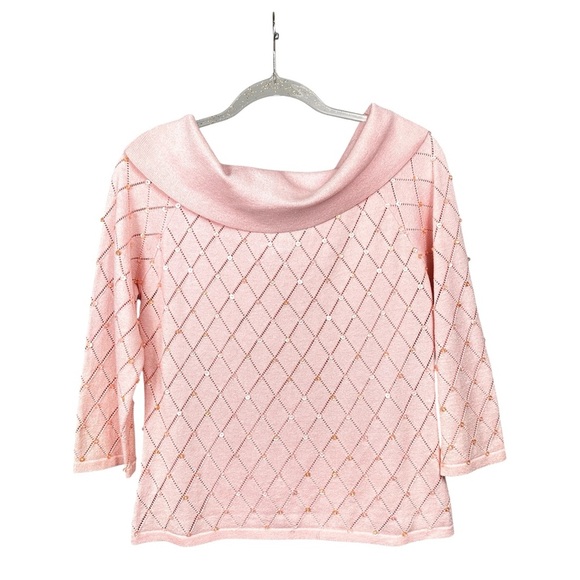 Vintage Pastel Pink Diamond Pattern Sequined Top Small Victor Costa Mob Wife - Picture 1 of 8